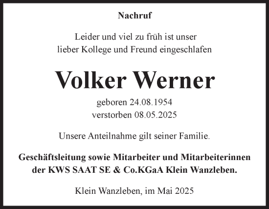 Traueranzeige von Volker Werner von Volksstimme Oschersleben/Wanzleben