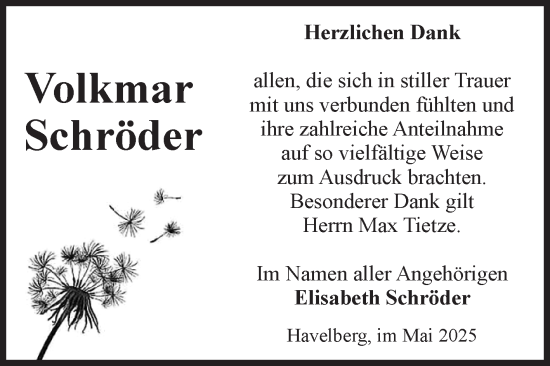 Traueranzeige von Volkmar Schröder von Volksstimme Altmark Ost