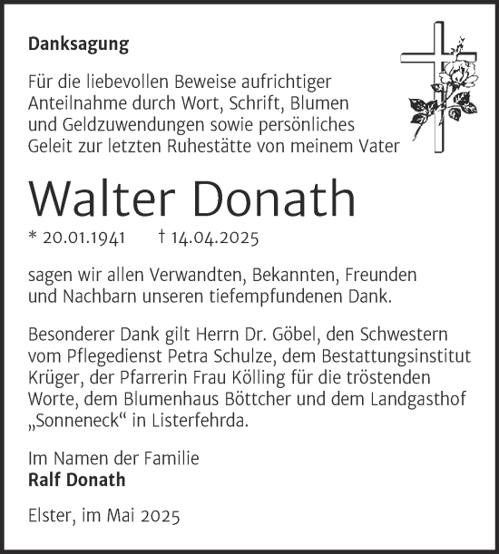 Traueranzeige von Walter Donath von Trauerkombi Wittenberg