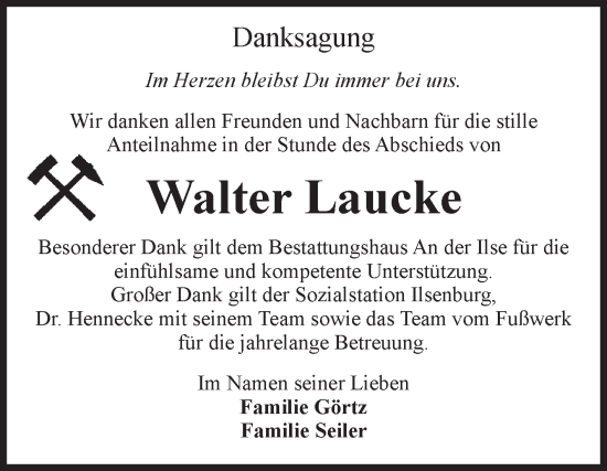 Traueranzeige von Walter Laucke von Volksstimme Wernigerode