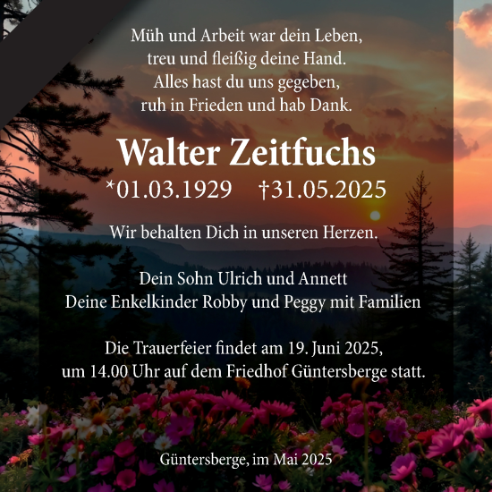 Traueranzeige von Walter Zeitfuchs von Trauerkombi Quedlinburg