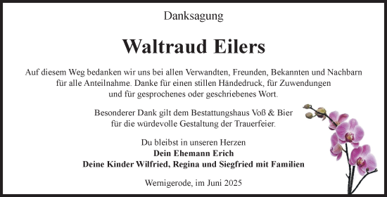 Traueranzeige von Waltraud Eilers von Volksstimme Wernigerode