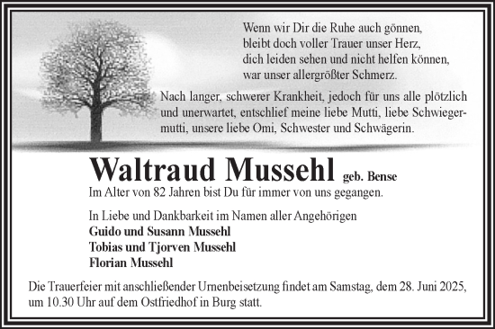 Traueranzeige von Waltraud Mussehl 