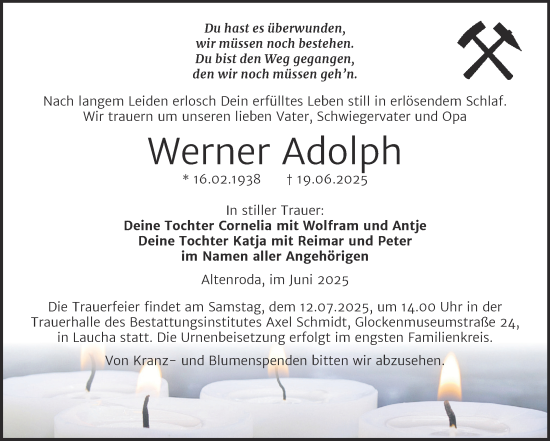 Traueranzeige von Werner Adolph von Super Sonntag Naumburg/Nebra