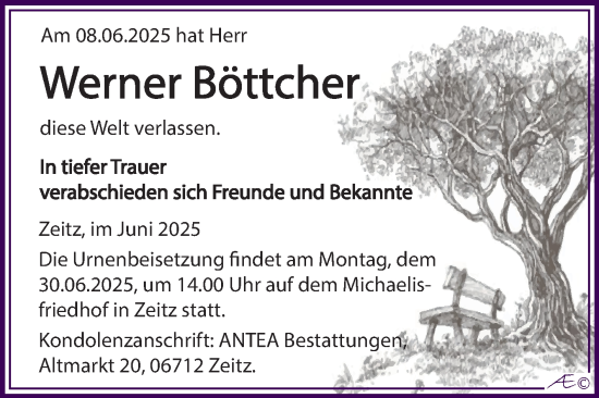 Traueranzeige von Werner Böttcher von Trauerkombi Zeitz