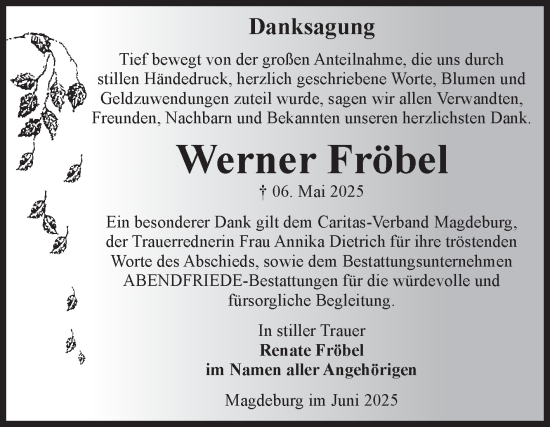 Traueranzeige von Werner Fröbel von Volksstimme Magdeburg
