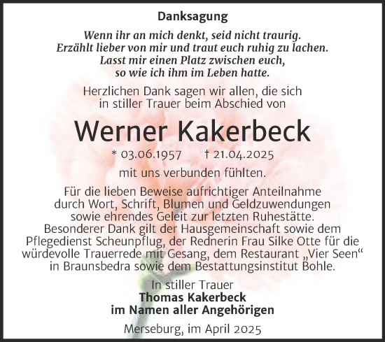 Traueranzeige von Werner Kakerbeck von Trauerkombi Merseburg