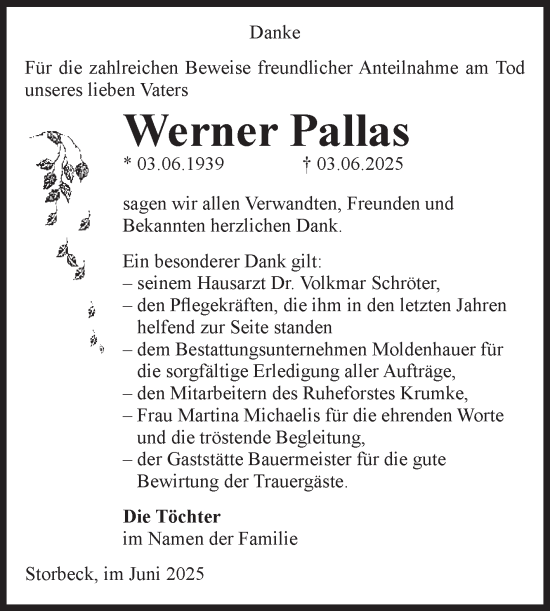 Traueranzeige von Werner Pallas von Volksstimme Altmark Ost