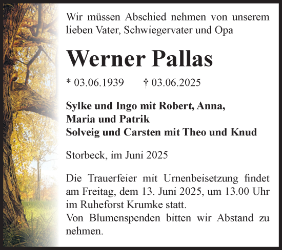 Traueranzeige von Werner Pallas von Volksstimme Altmark Ost