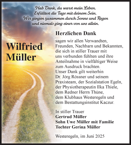 Traueranzeige von Wilfried Müller 