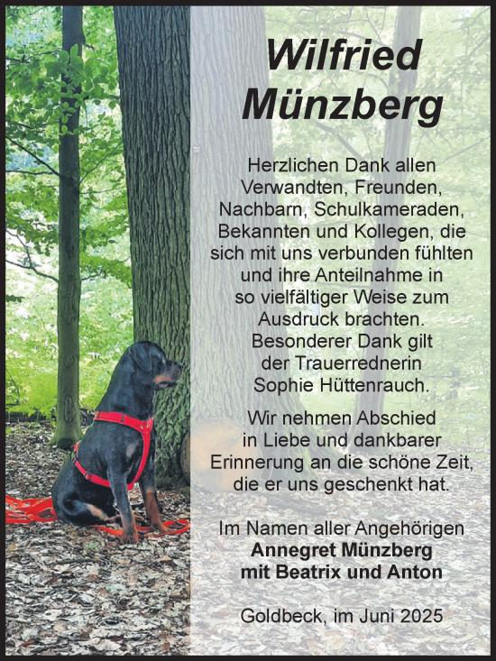 Traueranzeige von Wilfried Münzberg von Volksstimme Altmark Ost