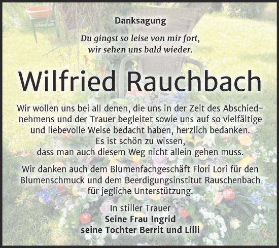 Traueranzeige von Wilfried Rauchbach von Naumburger Tageblatt