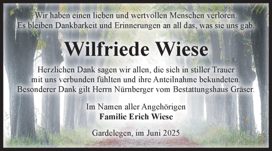 Traueranzeige von Wilfriede Wiese von Volksstimme Altmark West