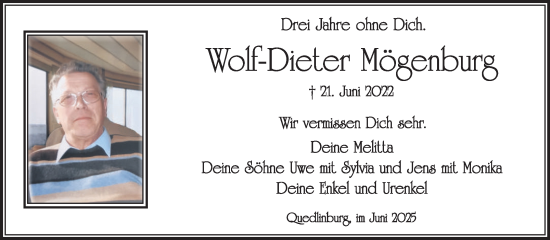 Traueranzeige von Wolf-Dieter Mögenburg von Trauerkombi Quedlinburg