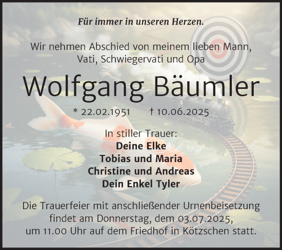 Traueranzeige von Wolfgang Bäumler von Trauerkombi Merseburg