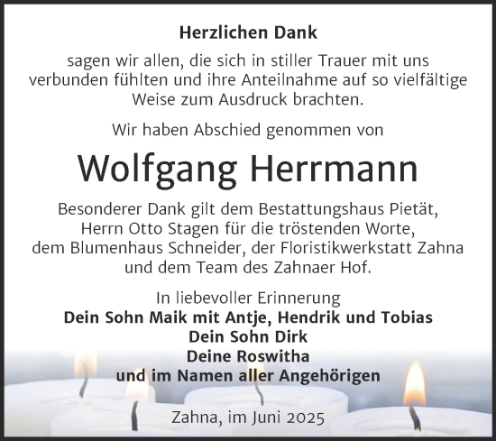 Traueranzeige von Wolfgang Herrmann von Trauerkombi Wittenberg