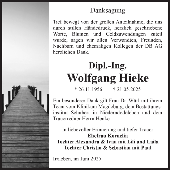 Traueranzeige von Wolfgang Hieke von Volksstimme Magdeburg