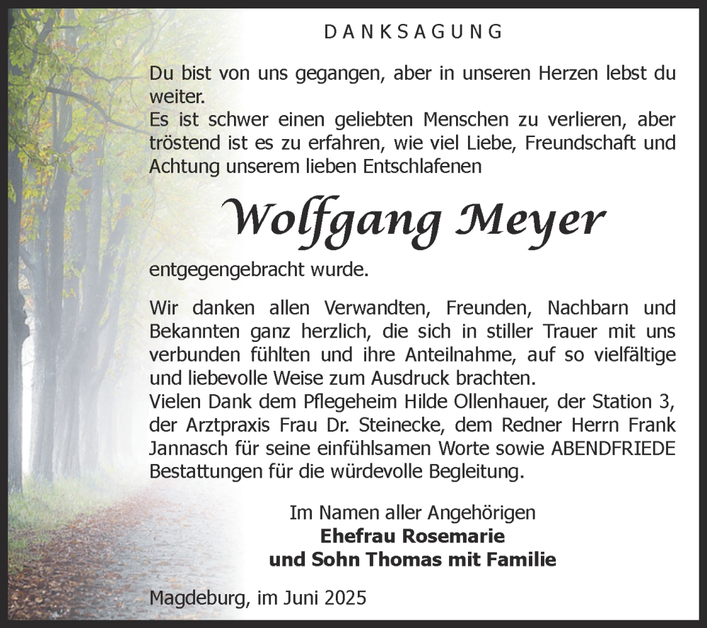 Traueranzeige für Wolfgang Meyer vom 28.06.2025 aus Volksstimme Magdeburg
