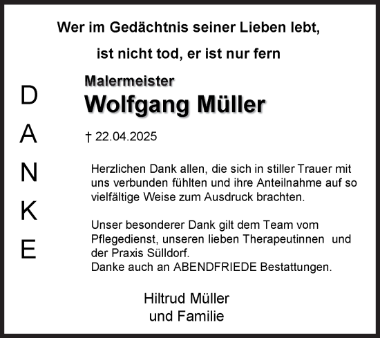 Traueranzeige von Wolfgang Müller von Volksstimme Haldensleben/Wolmirstedt