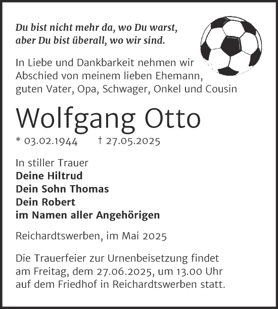 Traueranzeige von Wolfgang Otto von Trauerkombi Weißenfels