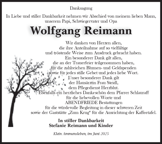Traueranzeige von Wolfgang Reimann von Volksstimme Haldensleben/Wolmirstedt
