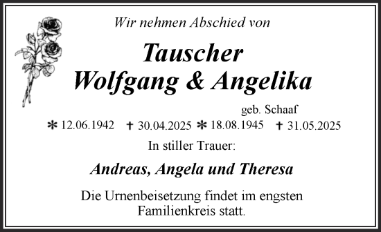 Traueranzeige von Wolfgang Tauscher von Trauerkombi Dessau