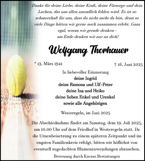 Traueranzeige von Wolfgang Thorhauer 