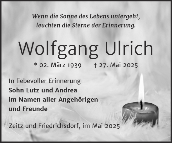 Traueranzeige von Wolfgang Ulrich von Trauerkombi Zeitz