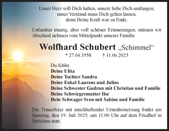 Traueranzeige von Wolfhard Schubert von Volksstimme Zerbst