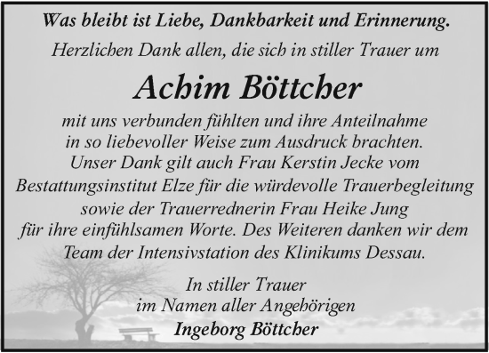 Traueranzeige von Achim Böttcher von Trauerkombi Dessau