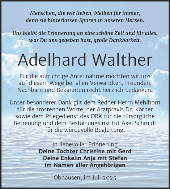 Traueranzeige von Adelhard Walther von Trauerkombi Merseburg