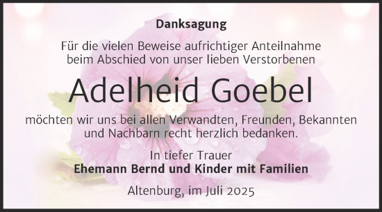 Traueranzeige von Adelheid Goebel von Trauerkombi Bernburg