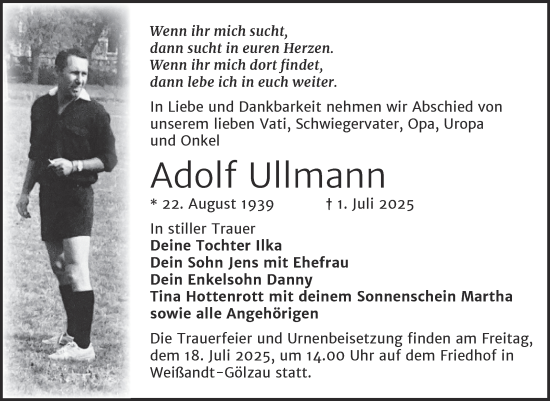 Traueranzeige von Adolf Ullmann von Trauerkombi Köthen