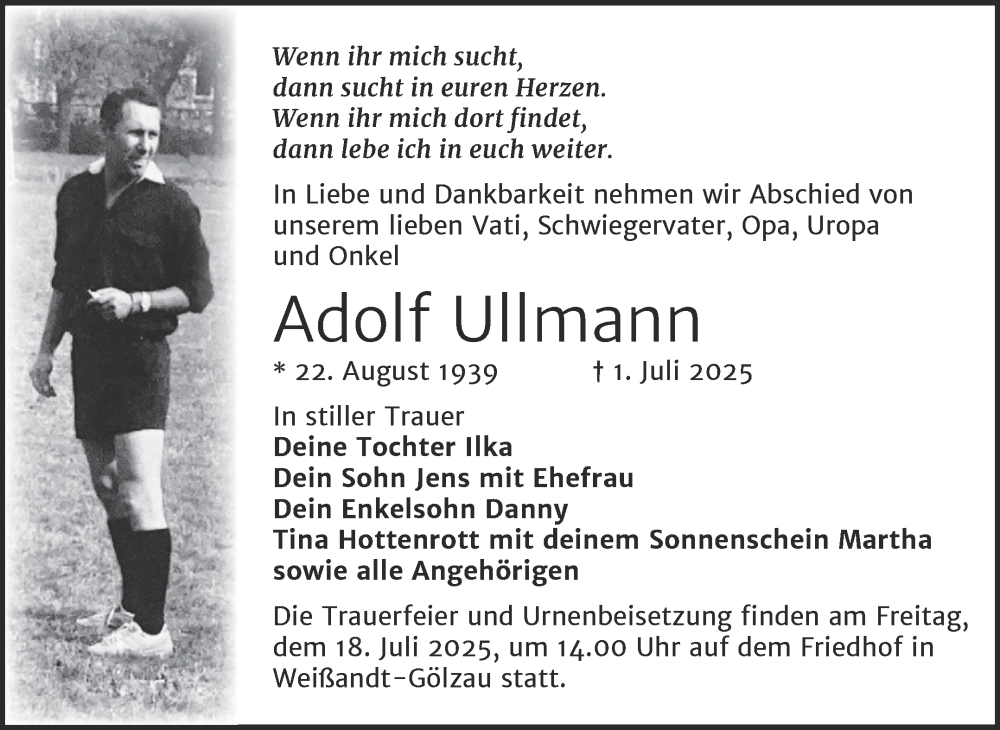  Traueranzeige für Adolf Ullmann vom 05.07.2025 aus Trauerkombi Köthen
