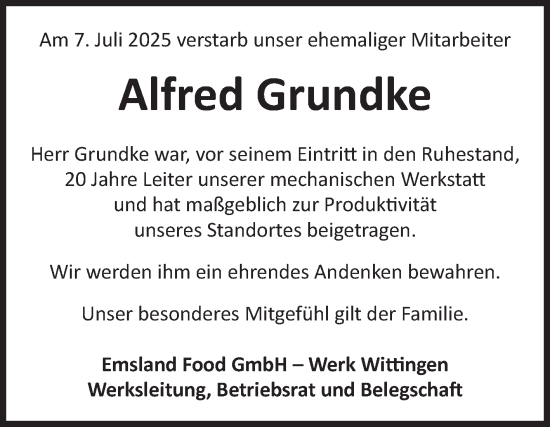 Traueranzeige von Alfred Grundke von Volksstimme Altmark West