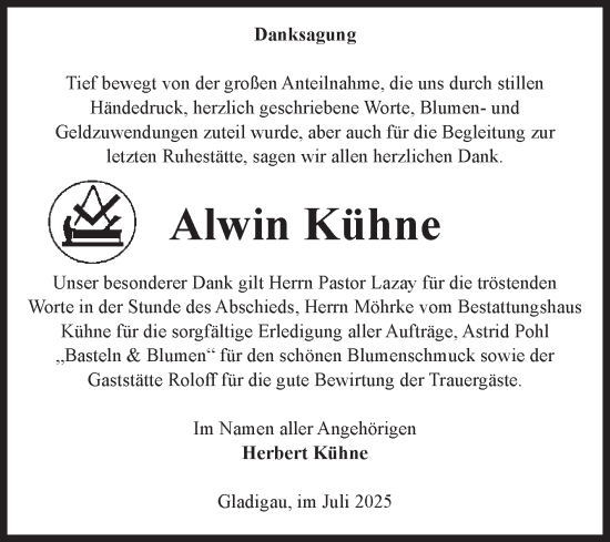 Traueranzeige von Alwin Kühne von Volksstimme Altmark Ost