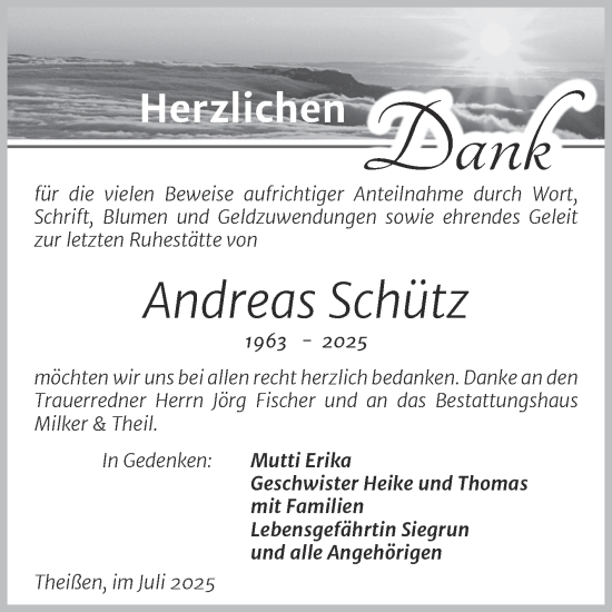 Traueranzeige von Andreas Schütz von Trauerkombi Zeitz