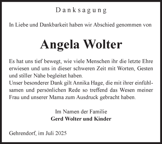 Traueranzeige von Angela Wolter von Volksstimme Altmark West
