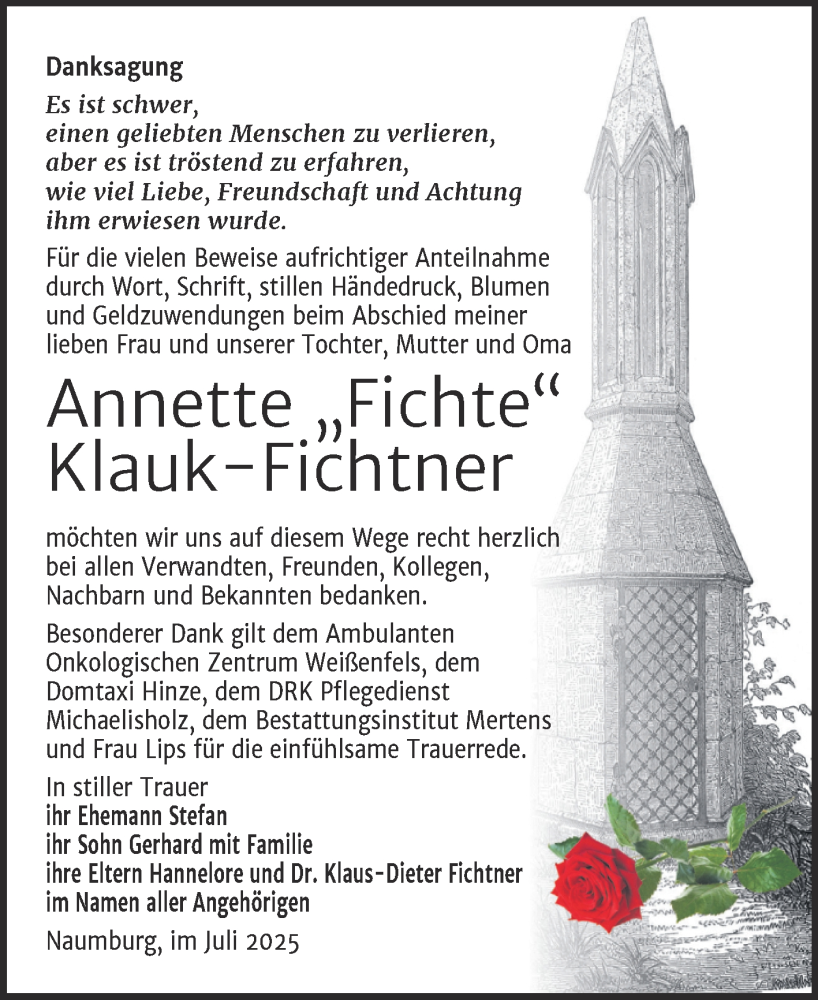  Traueranzeige für Annette Klauk-Fichtner vom 05.07.2025 aus Super Sonntag Naumburg/Nebra