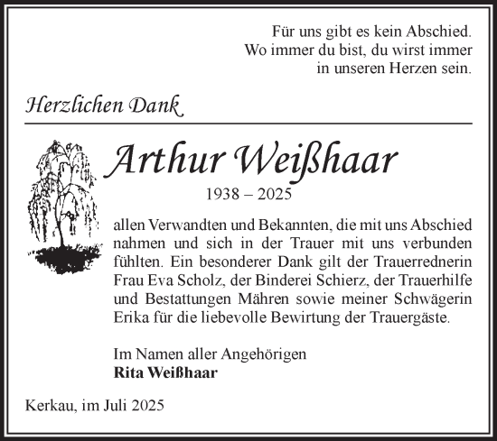 Traueranzeige von Arthur Weißhaar von Volksstimme Altmark West