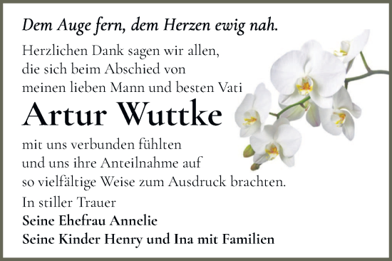 Traueranzeige von Artur Wuttke von Mitteldeutsche Zeitung Halle/Saalkreis