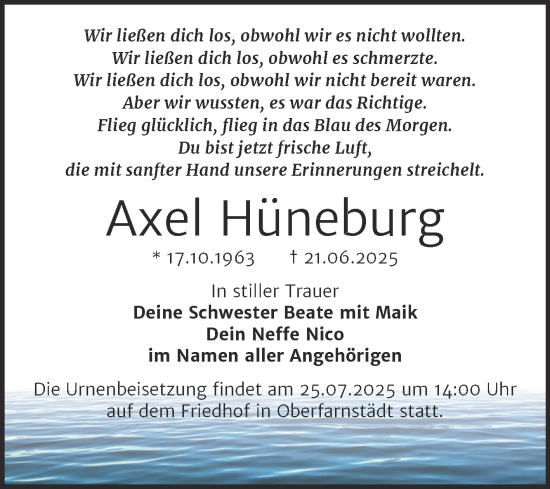 Traueranzeige von Axel Hüneburg von Trauerkombi Merseburg
