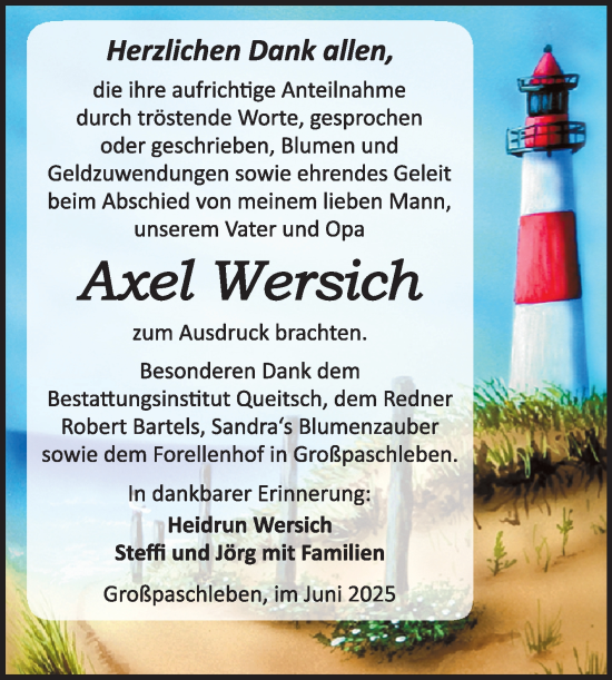 Traueranzeige von Axel Wersich von Trauerkombi Köthen