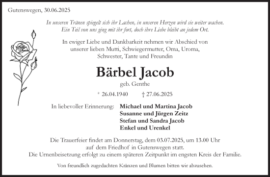 Traueranzeige von Bärbel Jacob von Volksstimme Haldensleben/Wolmirstedt