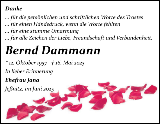 Traueranzeige von Bernd Dammann von Trauerkombi Dessau