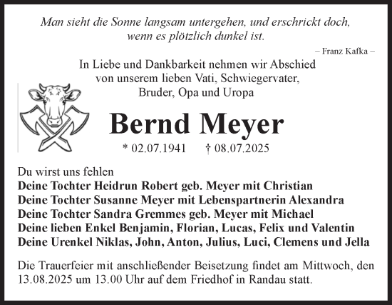 Traueranzeige von Bernd Meyer von Volksstimme Magdeburg