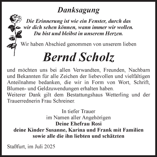 Traueranzeige von Bernd Scholz von Volksstimme Staßfurt