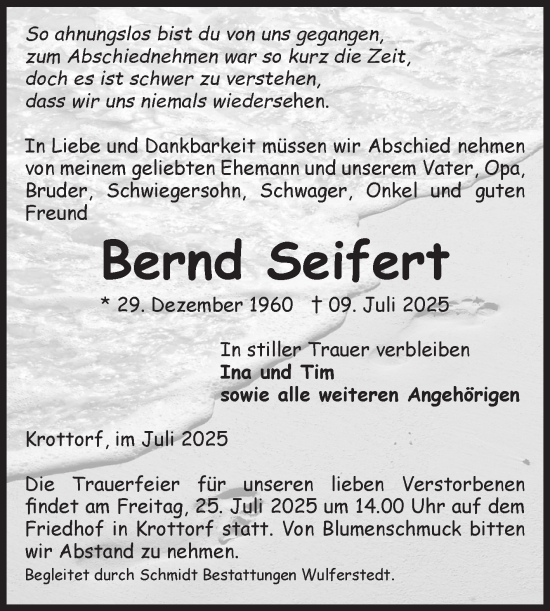 Traueranzeige von Bernd Seifert von Volksstimme Oschersleben/Wanzleben