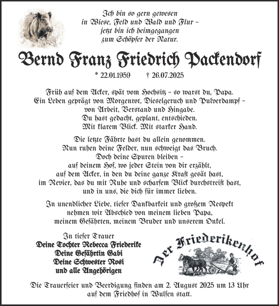 Traueranzeige von Bernd Franz Friedrich Packendorf von Trauerkombi Köthen