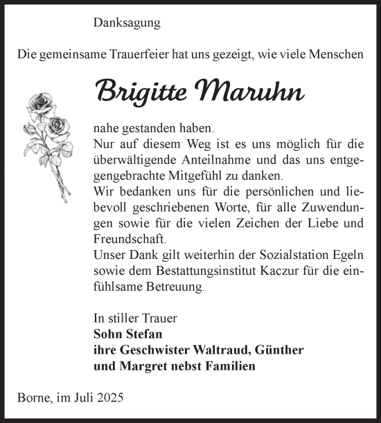 Traueranzeige von Brigitte Maruhn von Volksstimme Staßfurt